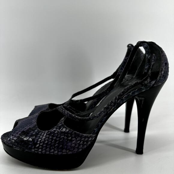 Stuart Weitzman Snakeskin Slingback Heels Peep Toe Leather Purple Blue 9.5 - Picture 3 of 6